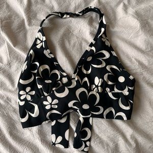 Black Floral Halter Top